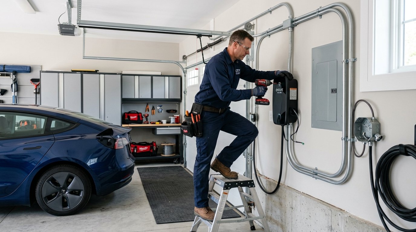 EV Charger Installation in Huntsville, AL - Electrician Installing Level 2 Wall Station