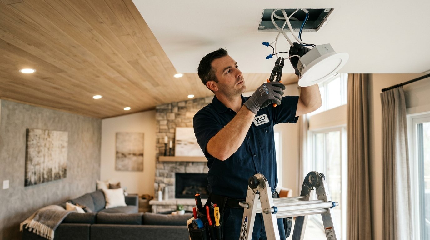 Lighting Installation in Huntsville, AL - Electrician Installing Modern Recessed LED Downlights